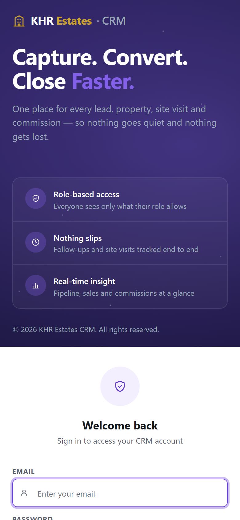 KHR Estates CRM mobile screenshot